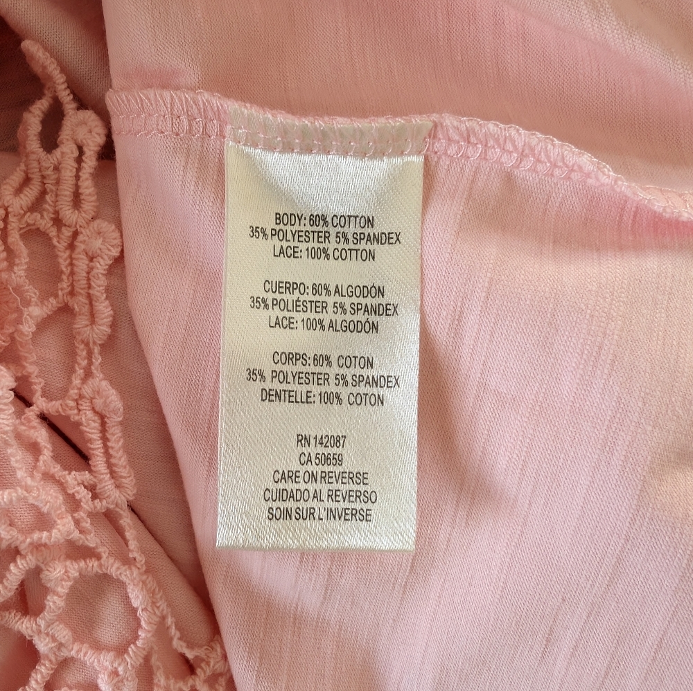 NWT Simply Noelle Pink Boho Tunic Top With Lace Crochet Hem Size S/M - Picture 9 of 9